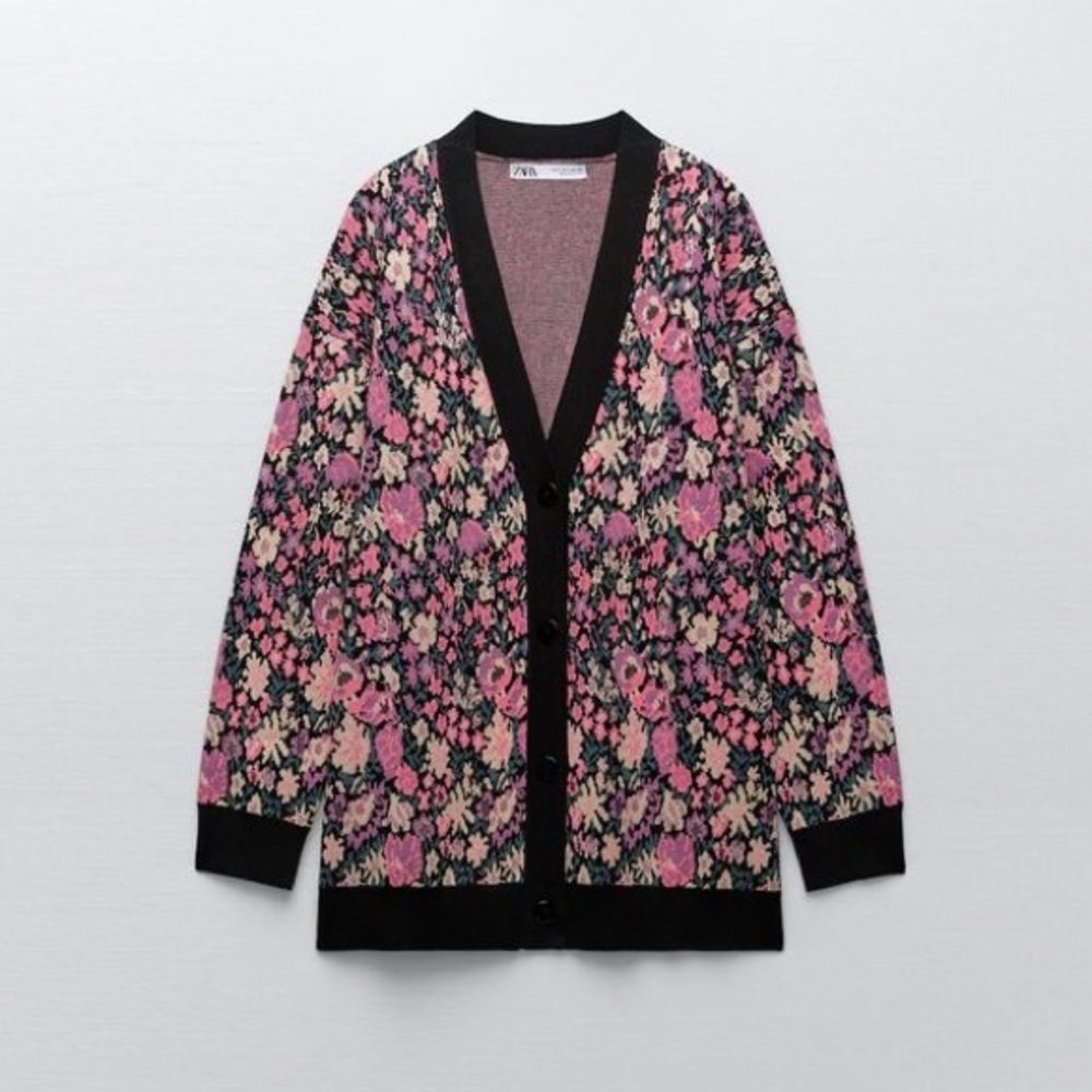 Zara Jacquard Floral Cardigan - Like New - Size Large